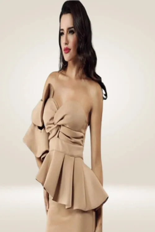 Ruffle Nude Bodycon Midi Dress