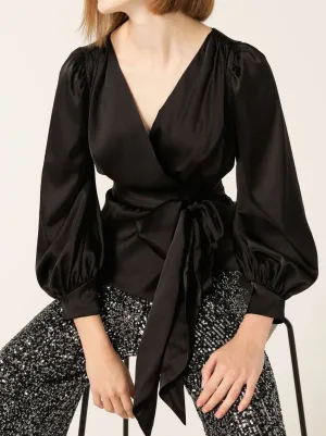 SACHA DRAKE SATIN FAUX WRAP TOP