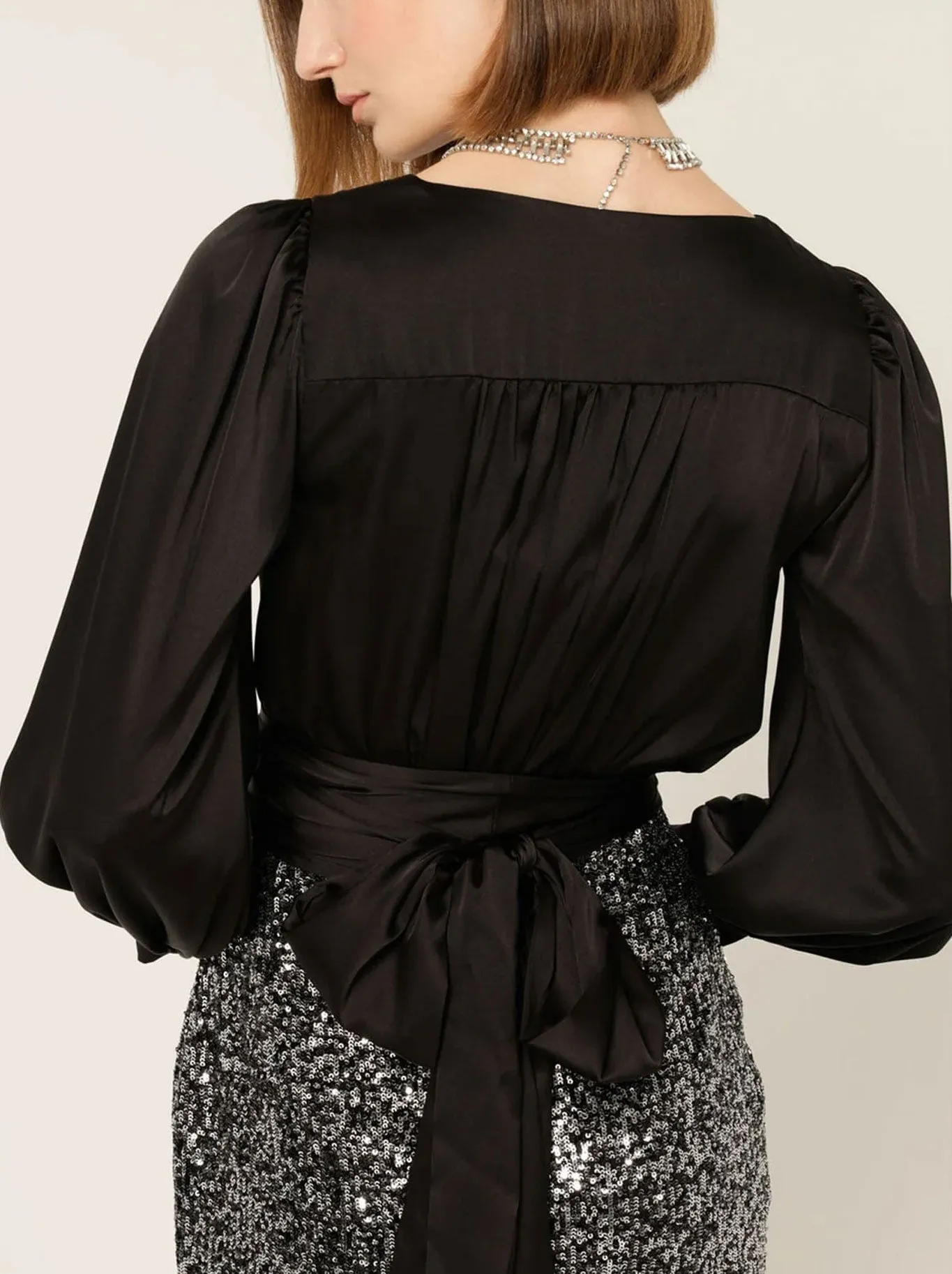 SACHA DRAKE SATIN FAUX WRAP TOP
