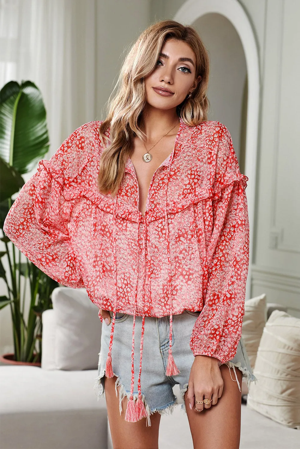 Saint Helena Printed Ruffle Blouse