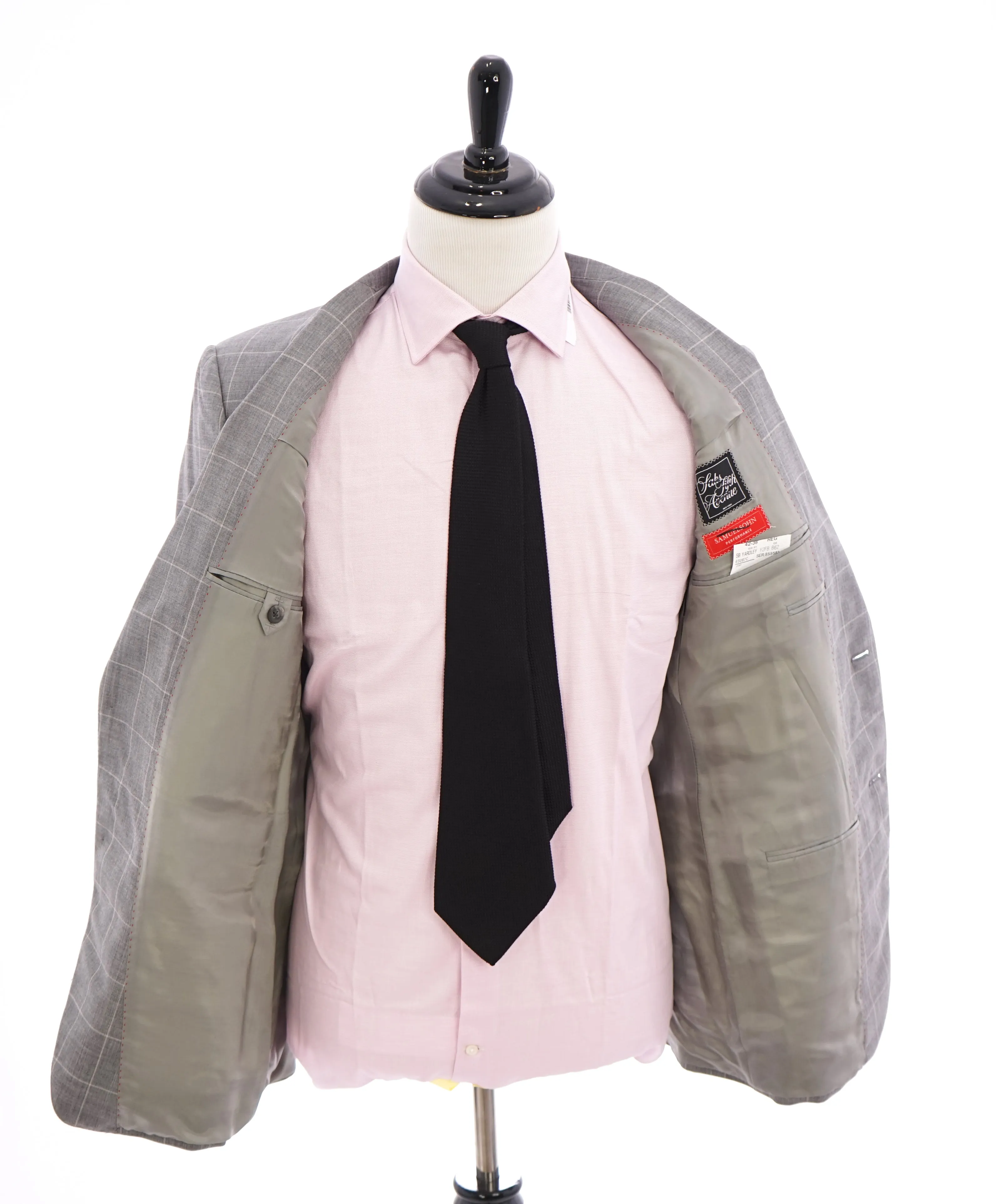 SAMUELSOHN - Notch Lapel "Performance" Gray Windowpane Check Suit - 42R
