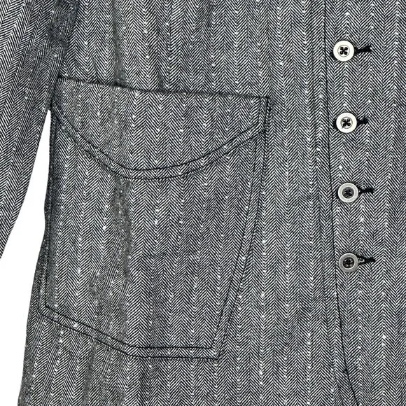 Sandrine Rose Empire Herringbone Wool Blend Blazer Gray Button Women Medium NWT