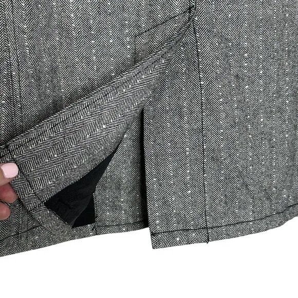 Sandrine Rose Empire Herringbone Wool Blend Blazer Gray Button Women Medium NWT