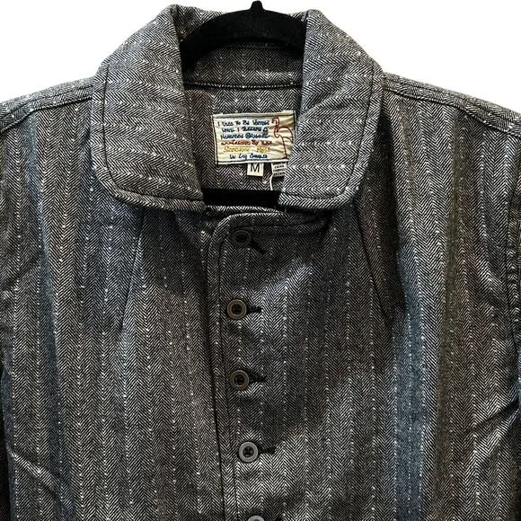 Sandrine Rose Empire Herringbone Wool Blend Blazer Gray Button Women Medium NWT