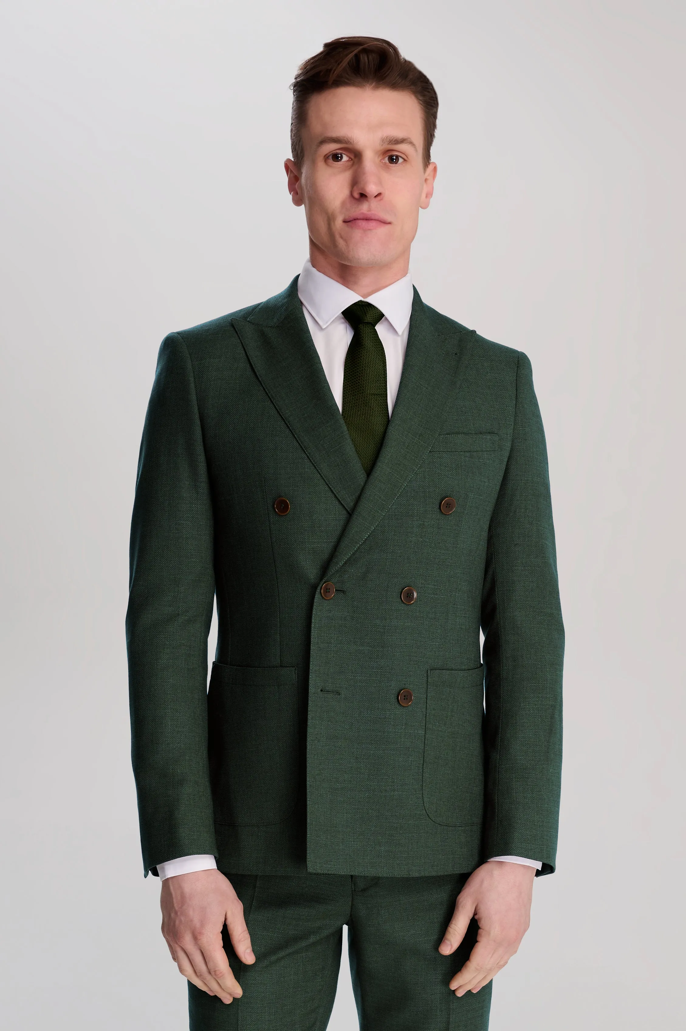 Sandro Linen Look Double Breasted Suit Jacket in Green