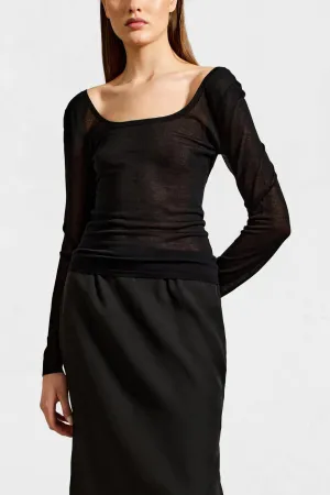 Sasha Sheer Long Sleeve Top in Black