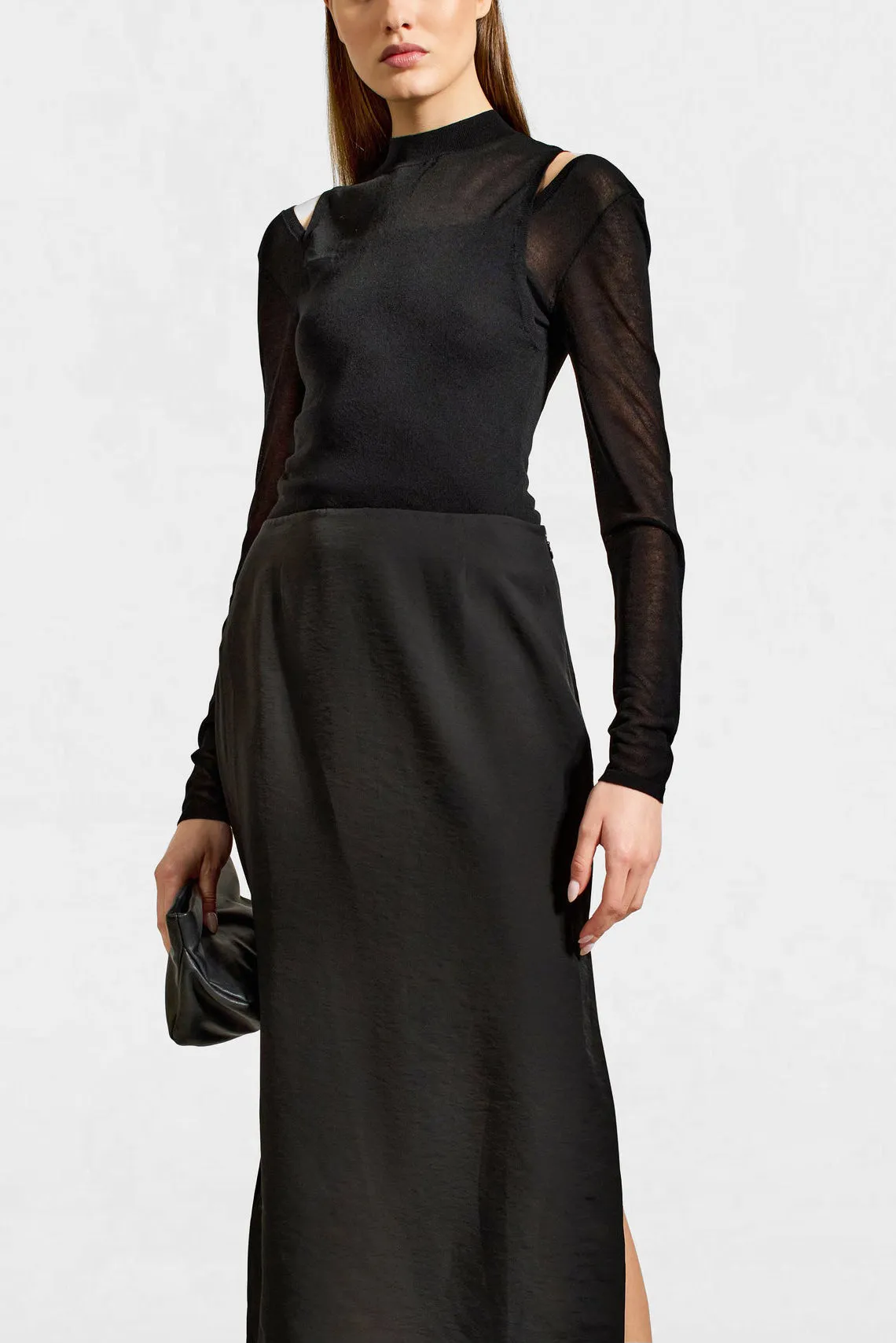 Sasha Sheer Long Sleeve Top in Black