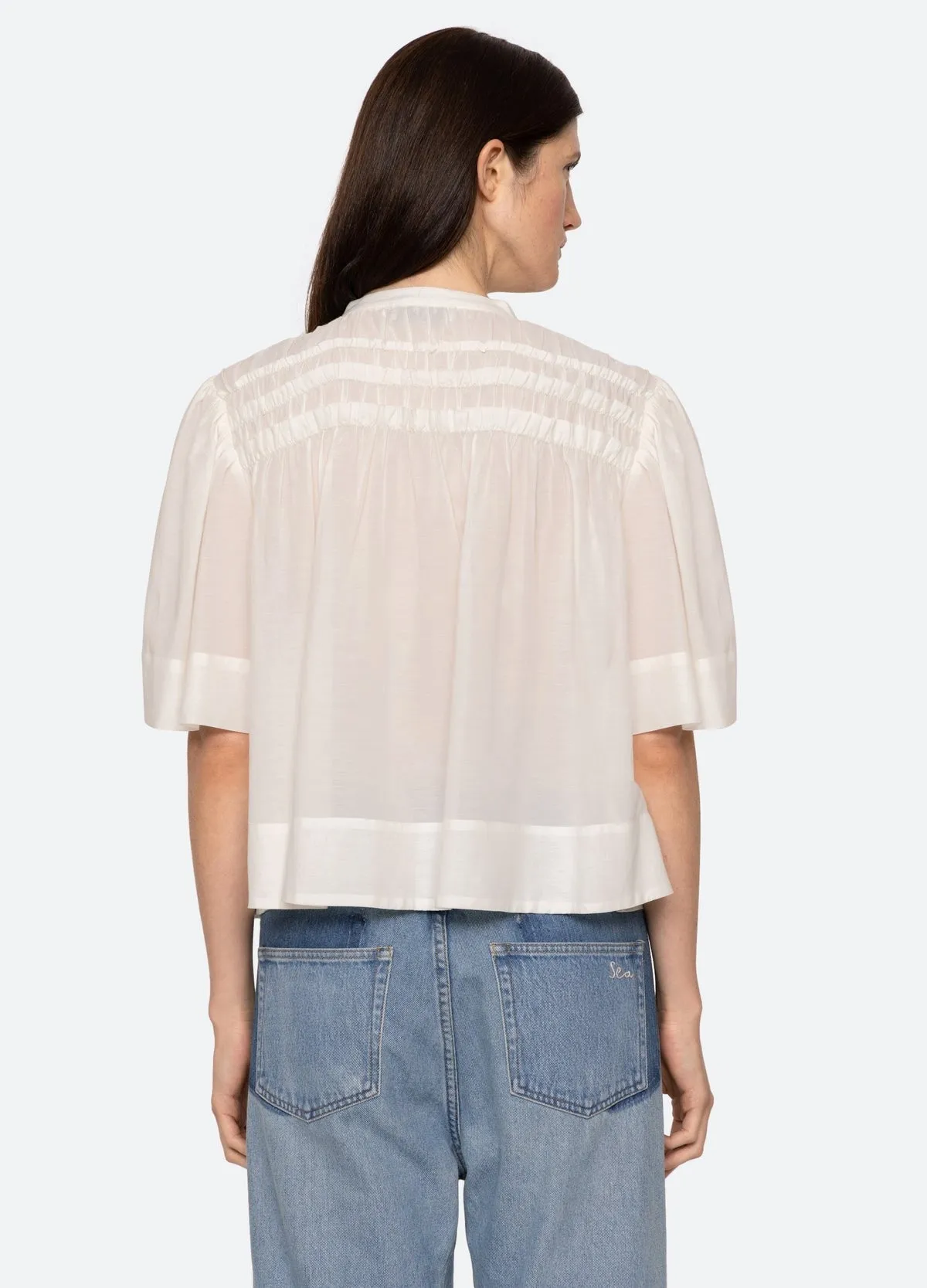 Sea Nomi Solid Short Sleeve Top in Cream