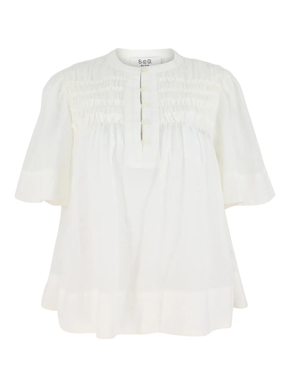 Sea Nomi Solid Short Sleeve Top in Cream