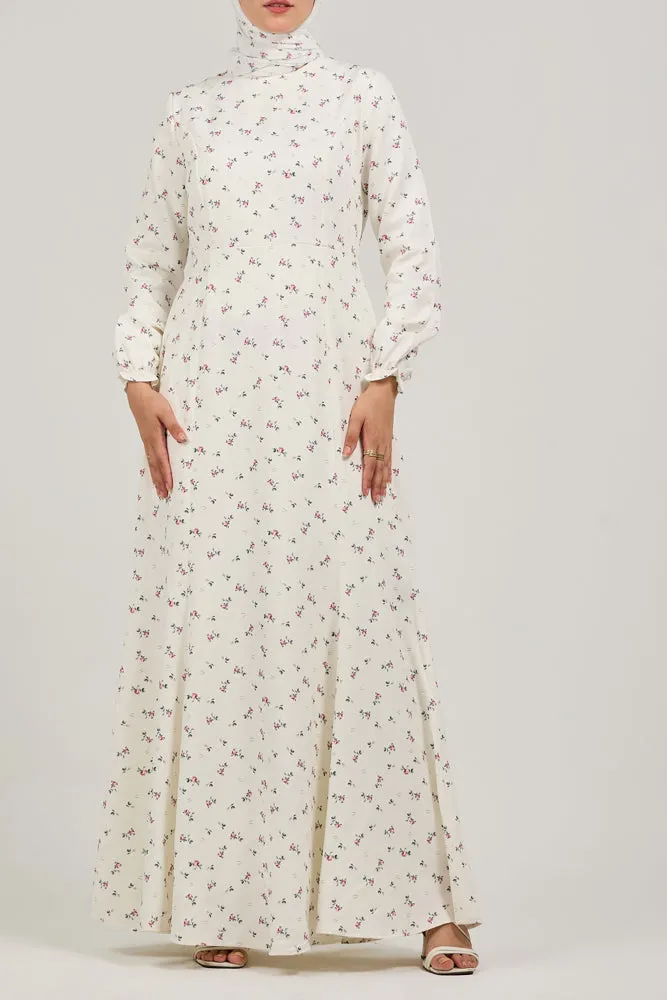 Serene Delicate Floral Crepe Polyester Maxi Dress with Layered Peplum