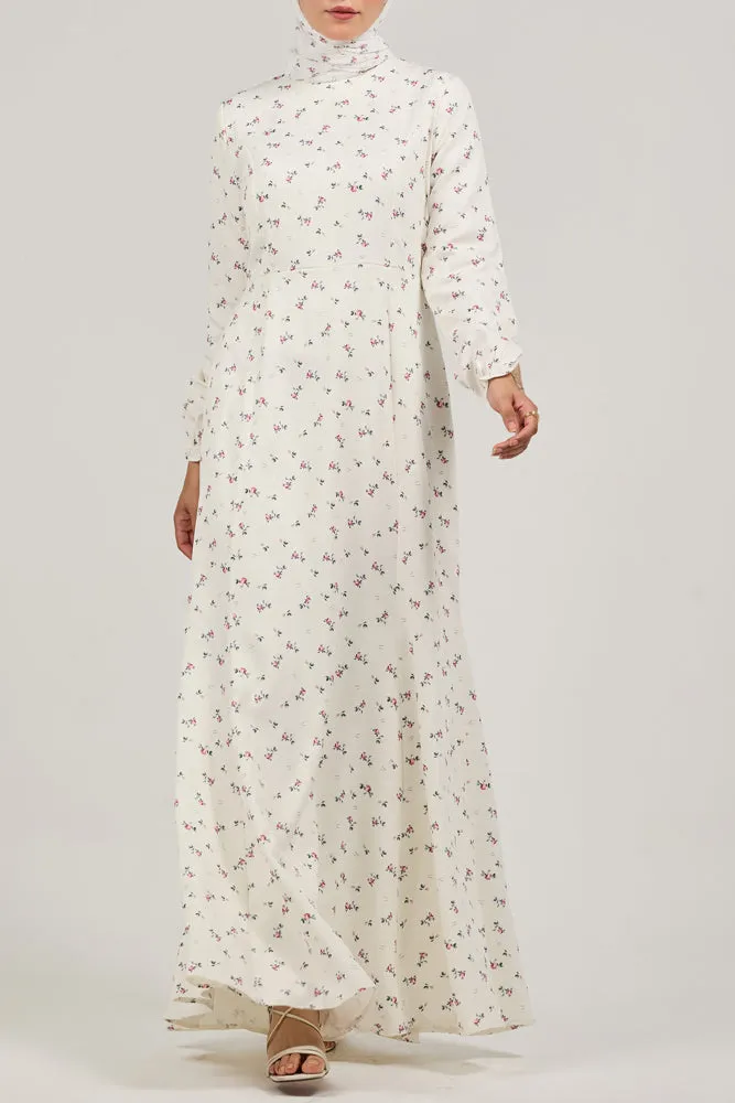 Serene Delicate Floral Crepe Polyester Maxi Dress with Layered Peplum