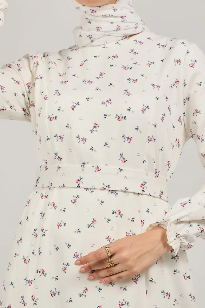 Serene Delicate Floral Crepe Polyester Maxi Dress with Layered Peplum