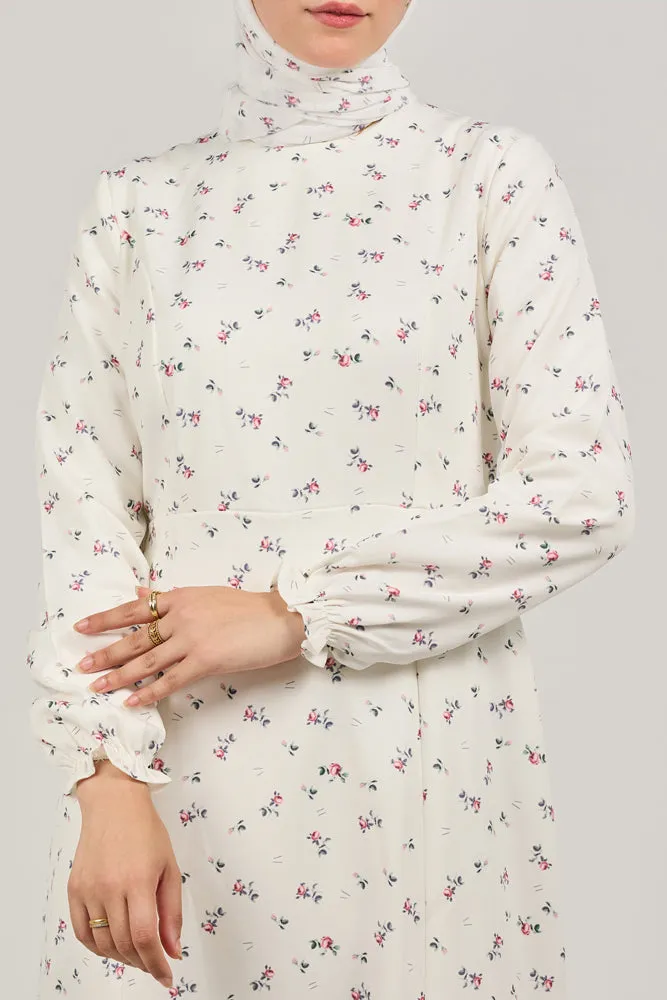 Serene Delicate Floral Crepe Polyester Maxi Dress with Layered Peplum