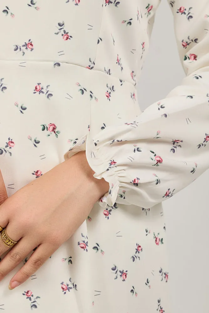 Serene Delicate Floral Crepe Polyester Maxi Dress with Layered Peplum