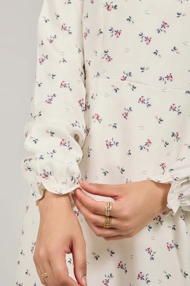 Serene Delicate Floral Crepe Polyester Maxi Dress with Layered Peplum