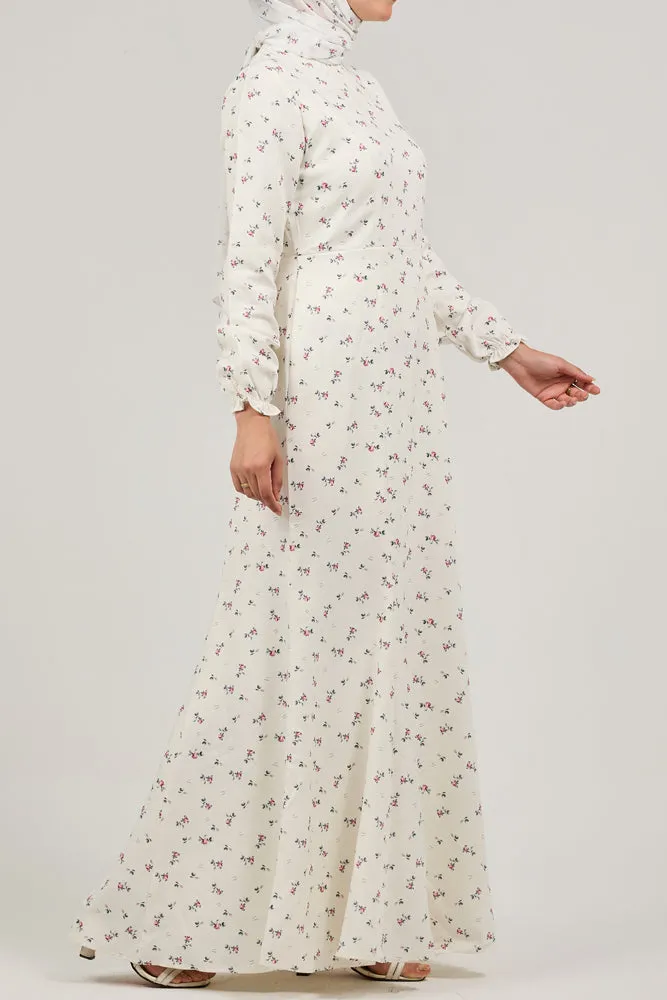 Serene Delicate Floral Crepe Polyester Maxi Dress with Layered Peplum