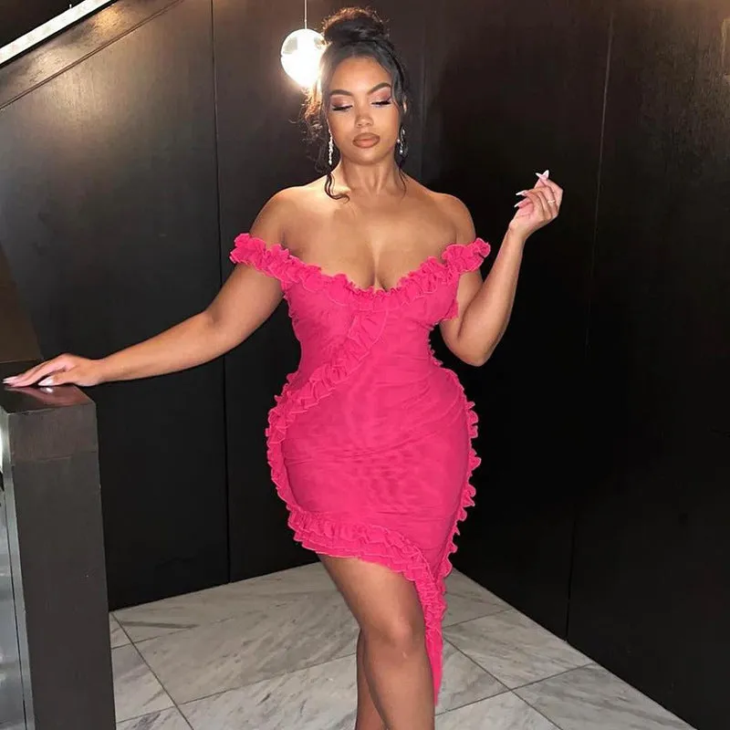 Sexy Backless Stitching Lotus Leaf Dress