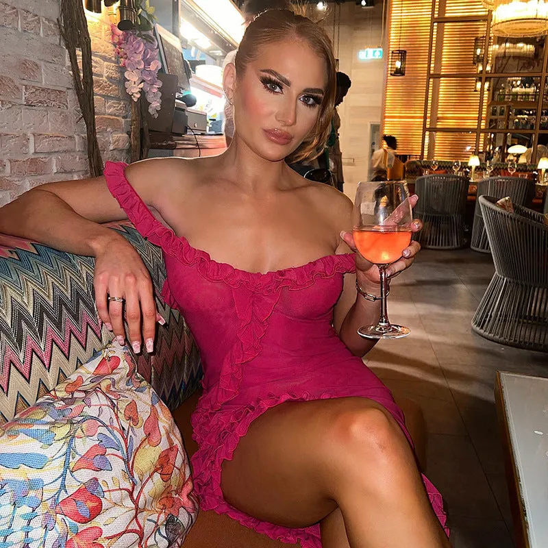 Sexy Backless Stitching Lotus Leaf Dress