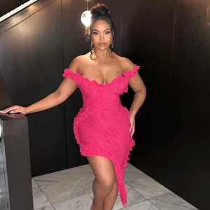 Sexy Backless Stitching Lotus Leaf Dress