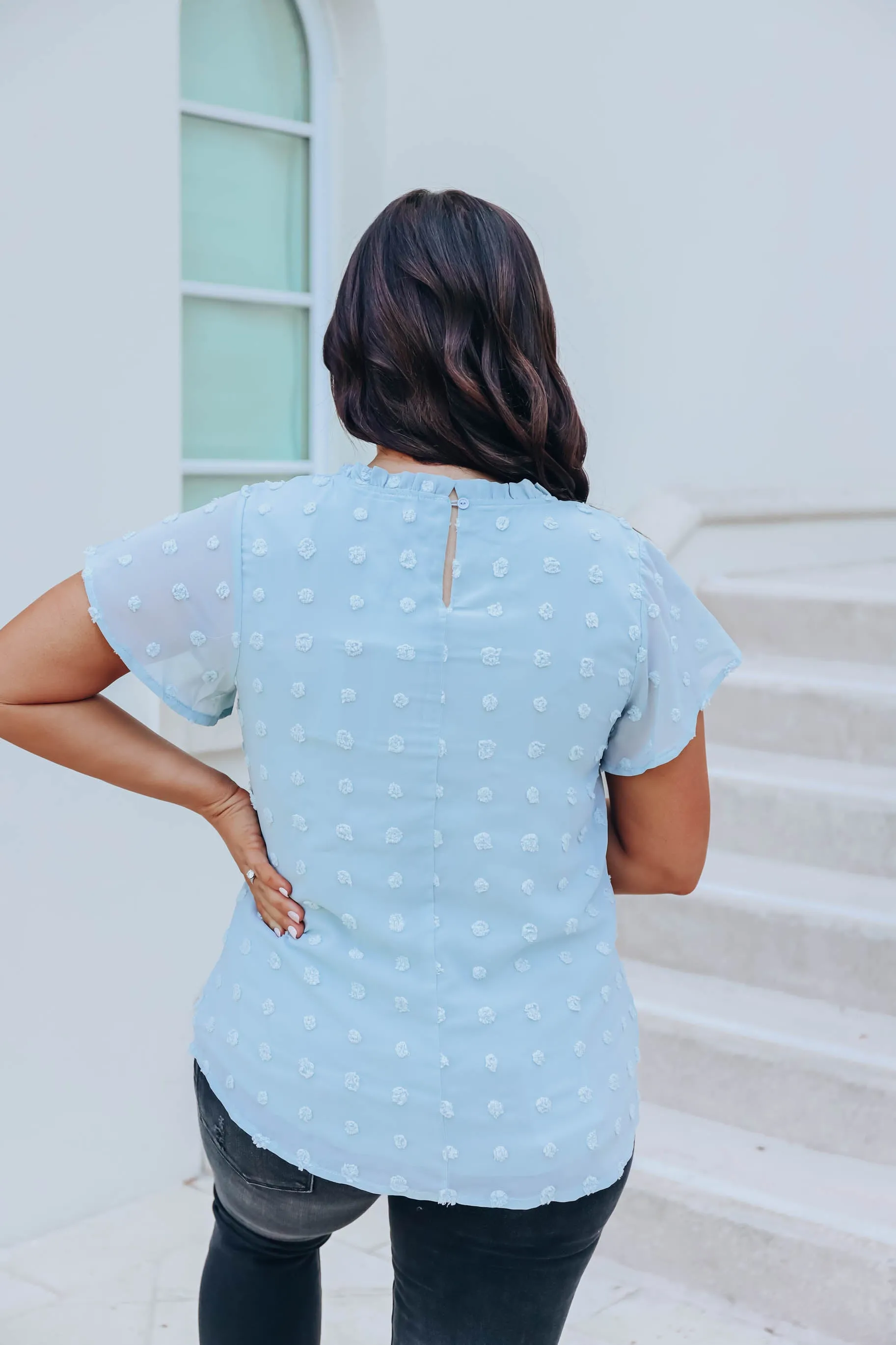 Shaylynn Swiss Dot Chiffon Blouse - Blue- FINAL SALE