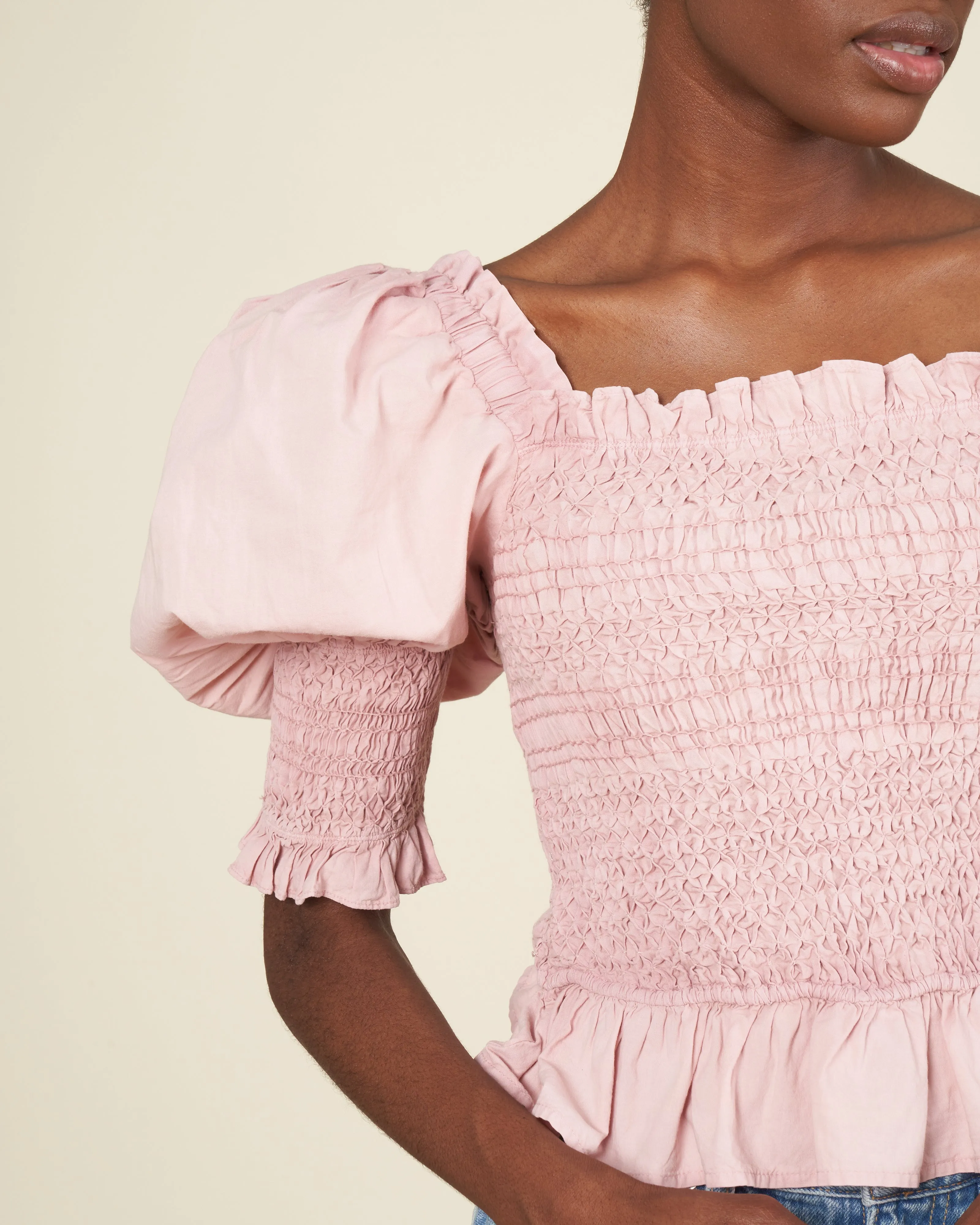 simona puff slv smocked top - blossom