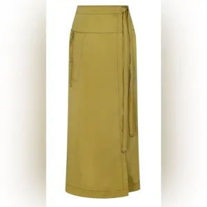 SITKA SEMSCH 100% Cotton Green Wrap Asymmetrical Long with Pockets Skirt Small