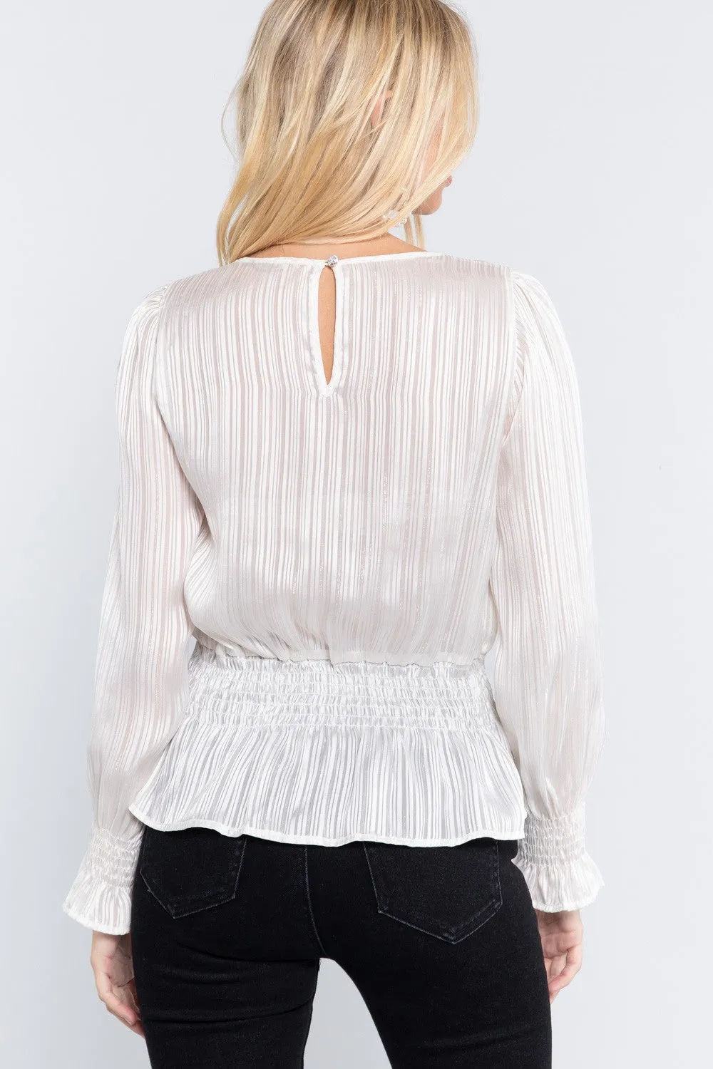 Smocked Ruffle Sleeve Lurex Blouse