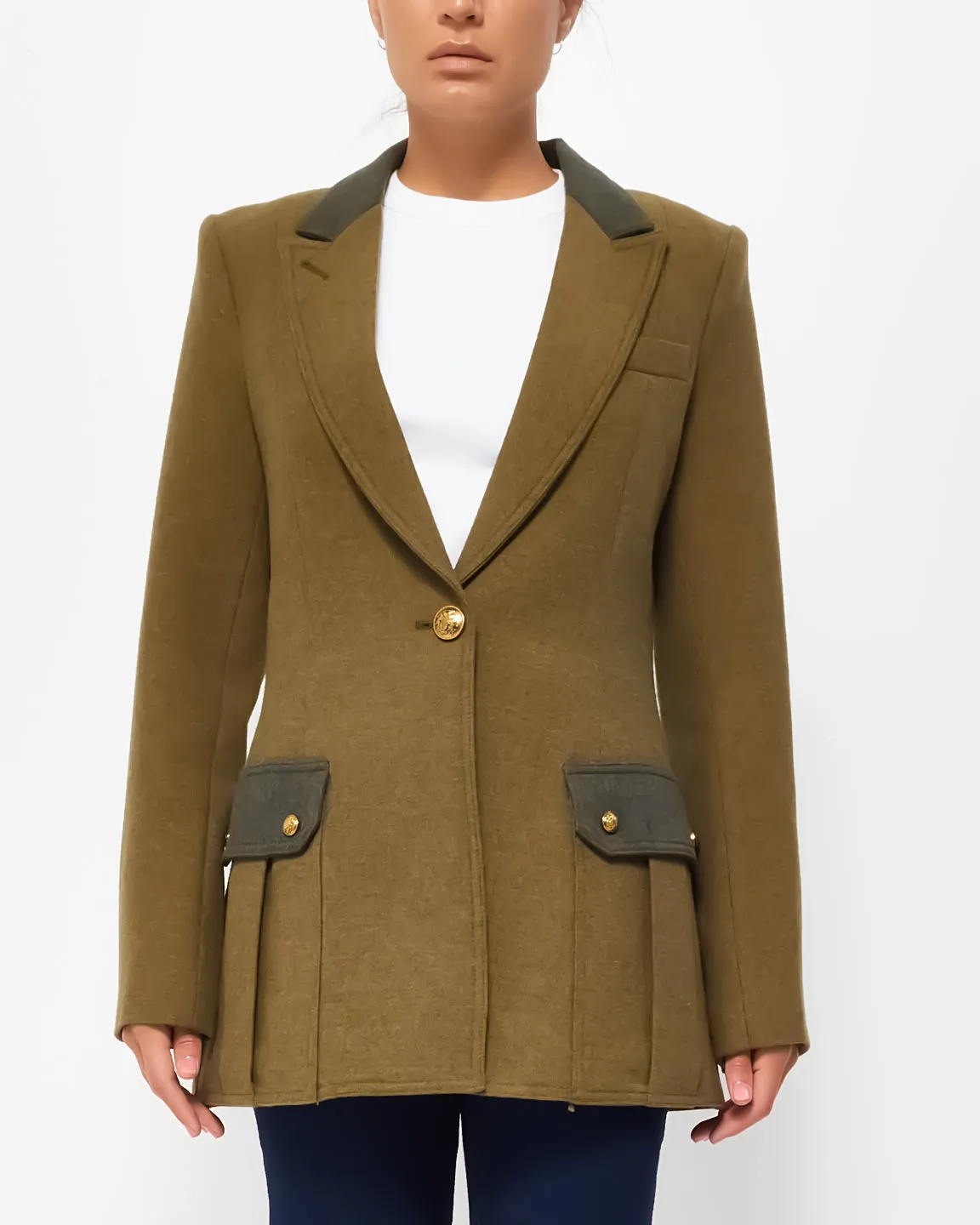 SMYTHE Khaki Green Long Wool Blazer - 6