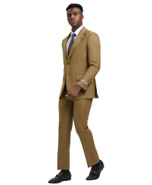 Stacy Adams 3 PC Tan Textured w Double Breasted Vest Mens Suit