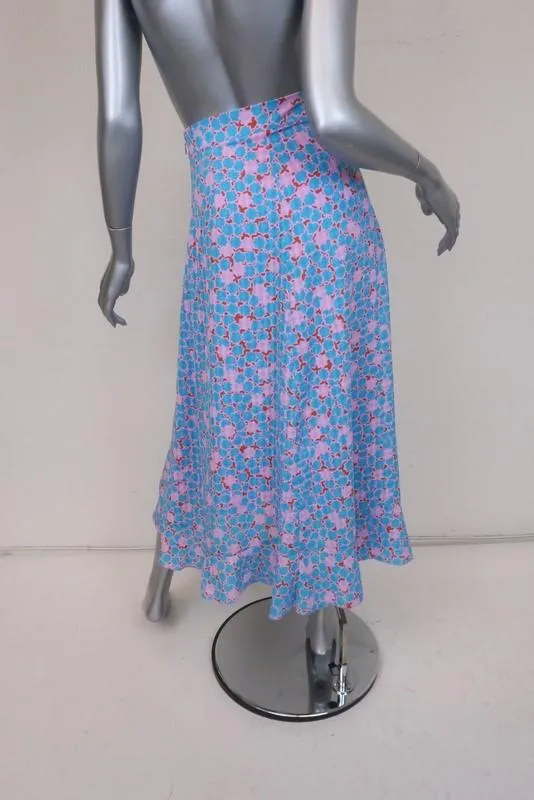 Stine Goya Skirt Marigold Blue/Pink Checkered Poly Size Small Asymmetrical Midi