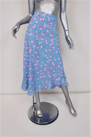 Stine Goya Skirt Marigold Blue/Pink Checkered Poly Size Small Asymmetrical Midi