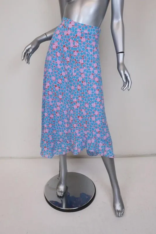 Stine Goya Skirt Marigold Blue/Pink Checkered Poly Size Small Asymmetrical Midi
