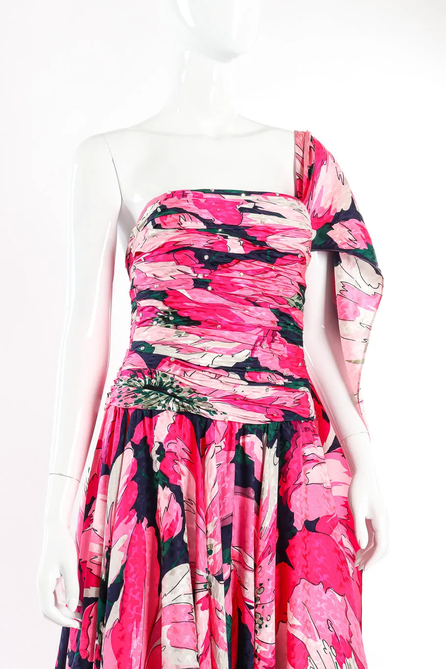 Strapless Floral Sash Flutter Dress