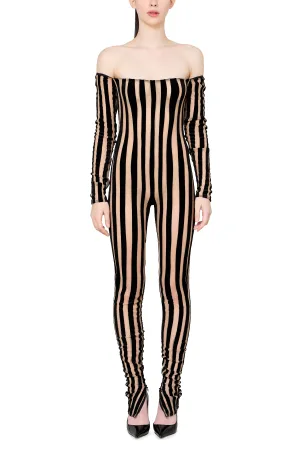 Striped Off the Shoulder Catsuit