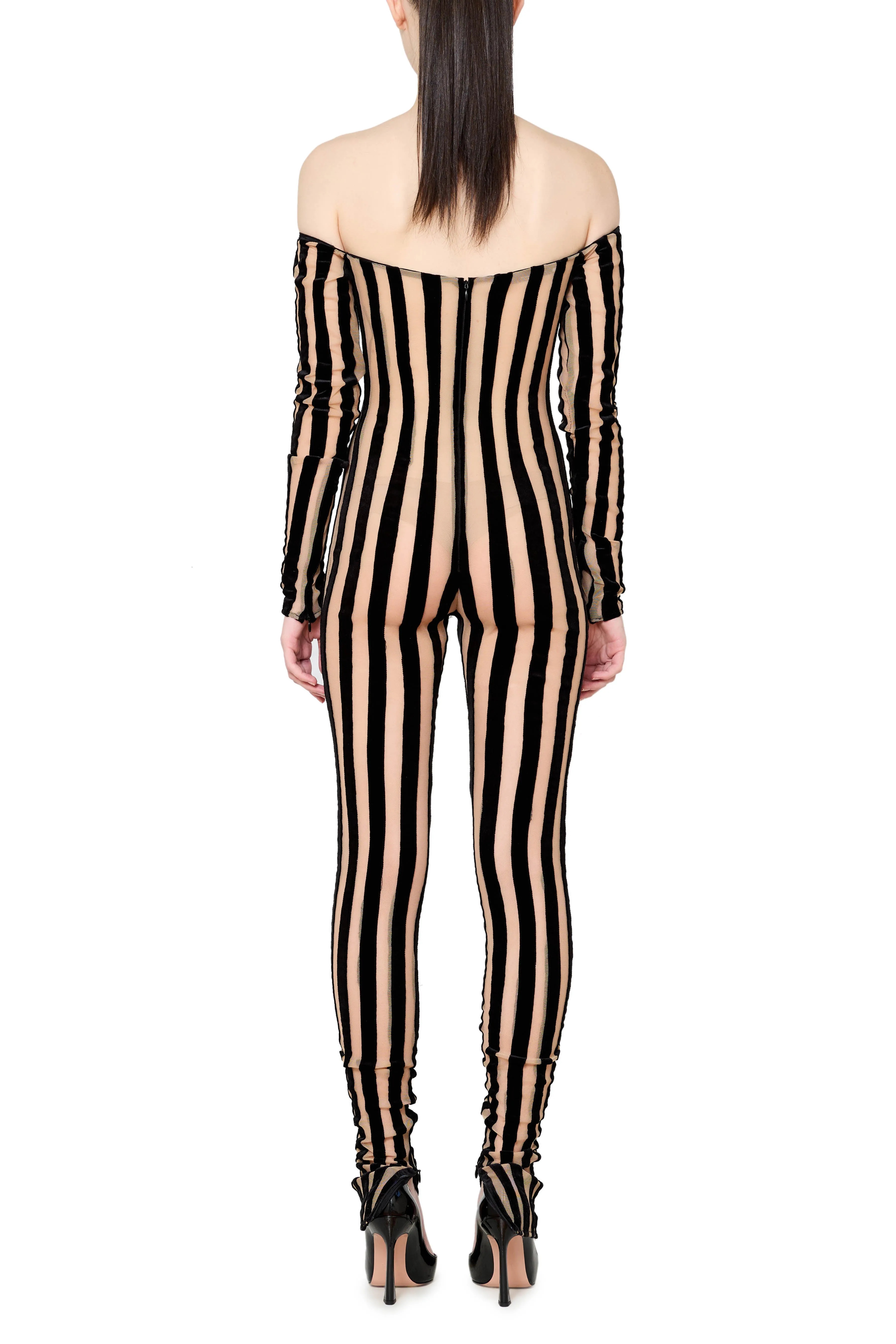 Striped Off the Shoulder Catsuit