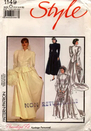 Style 1149 Womens Steampunk 2 Piece Wedding Dress with Peplum Train Puff Sleeves 1990s Vintage Sewing Pattern Size 12 - 16 UNCUT Factory Folded