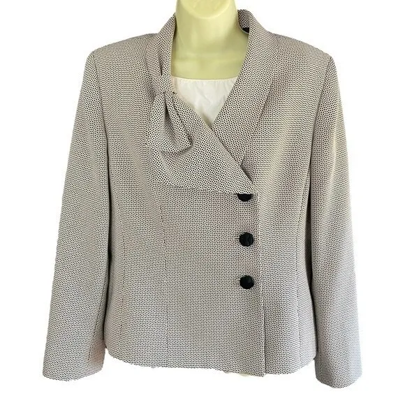 Suit Studio Black Tan Fitted Suit Blazer Jacket Off Center Buttons, size 16