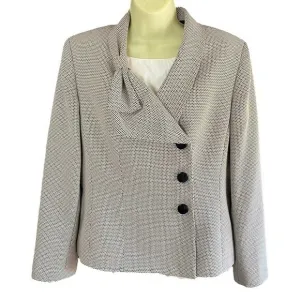 Suit Studio Black Tan Fitted Suit Blazer Jacket Off Center Buttons, size 16