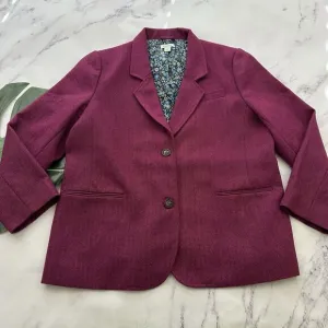 Sundance Womens Herringbone Blazer Jacket Size L Petite Dark Pink Wool Blend