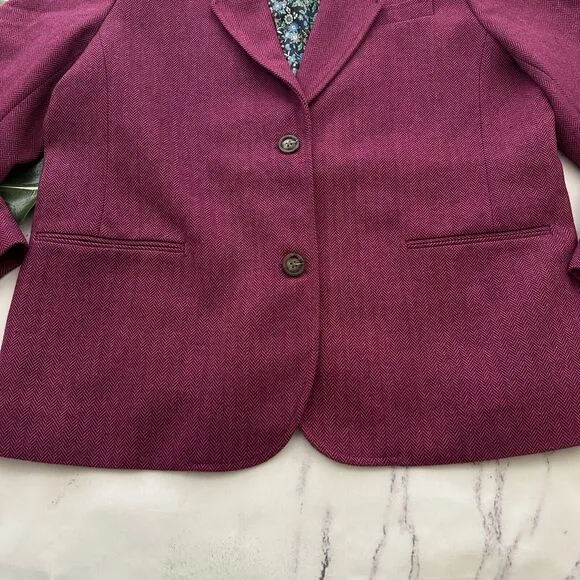 Sundance Womens Herringbone Blazer Jacket Size L Petite Dark Pink Wool Blend