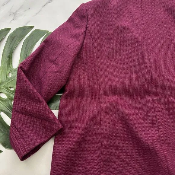 Sundance Womens Herringbone Blazer Jacket Size L Petite Dark Pink Wool Blend