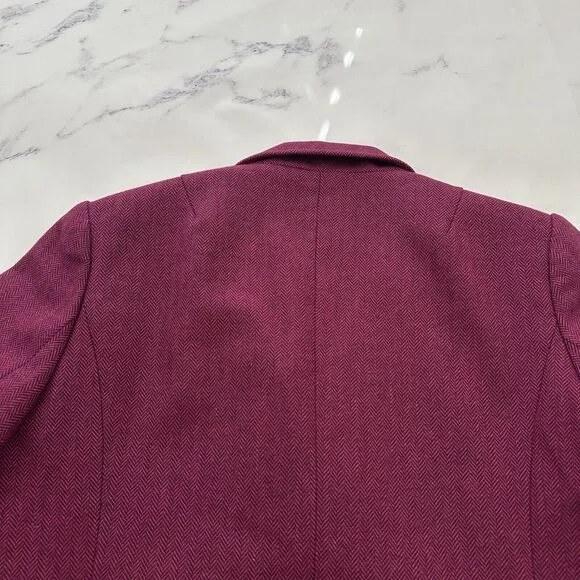 Sundance Womens Herringbone Blazer Jacket Size L Petite Dark Pink Wool Blend
