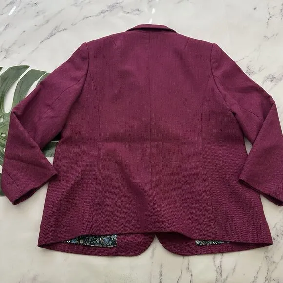 Sundance Womens Herringbone Blazer Jacket Size L Petite Dark Pink Wool Blend