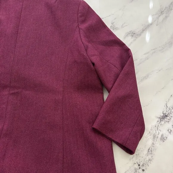 Sundance Womens Herringbone Blazer Jacket Size L Petite Dark Pink Wool Blend