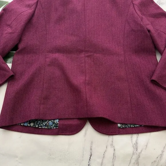 Sundance Womens Herringbone Blazer Jacket Size L Petite Dark Pink Wool Blend