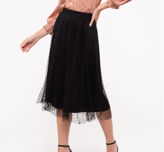 Swiss Dot Midi Skirt in Black
