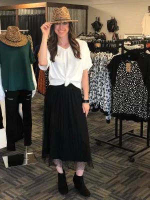 Swiss Dot Midi Skirt in Black