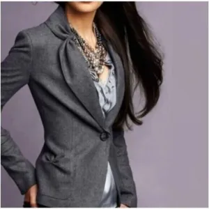 Talbots Kate Fit Wool Blazer Gray One Button Size 12