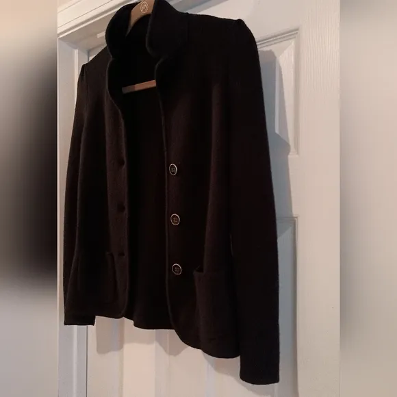 Talbots Merino Wool Black Sweater Blazer Womens Minimalist Capsule Wardrobe