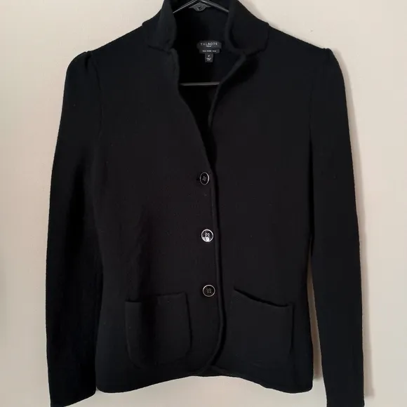 Talbots Merino Wool Black Sweater Blazer Womens Minimalist Capsule Wardrobe